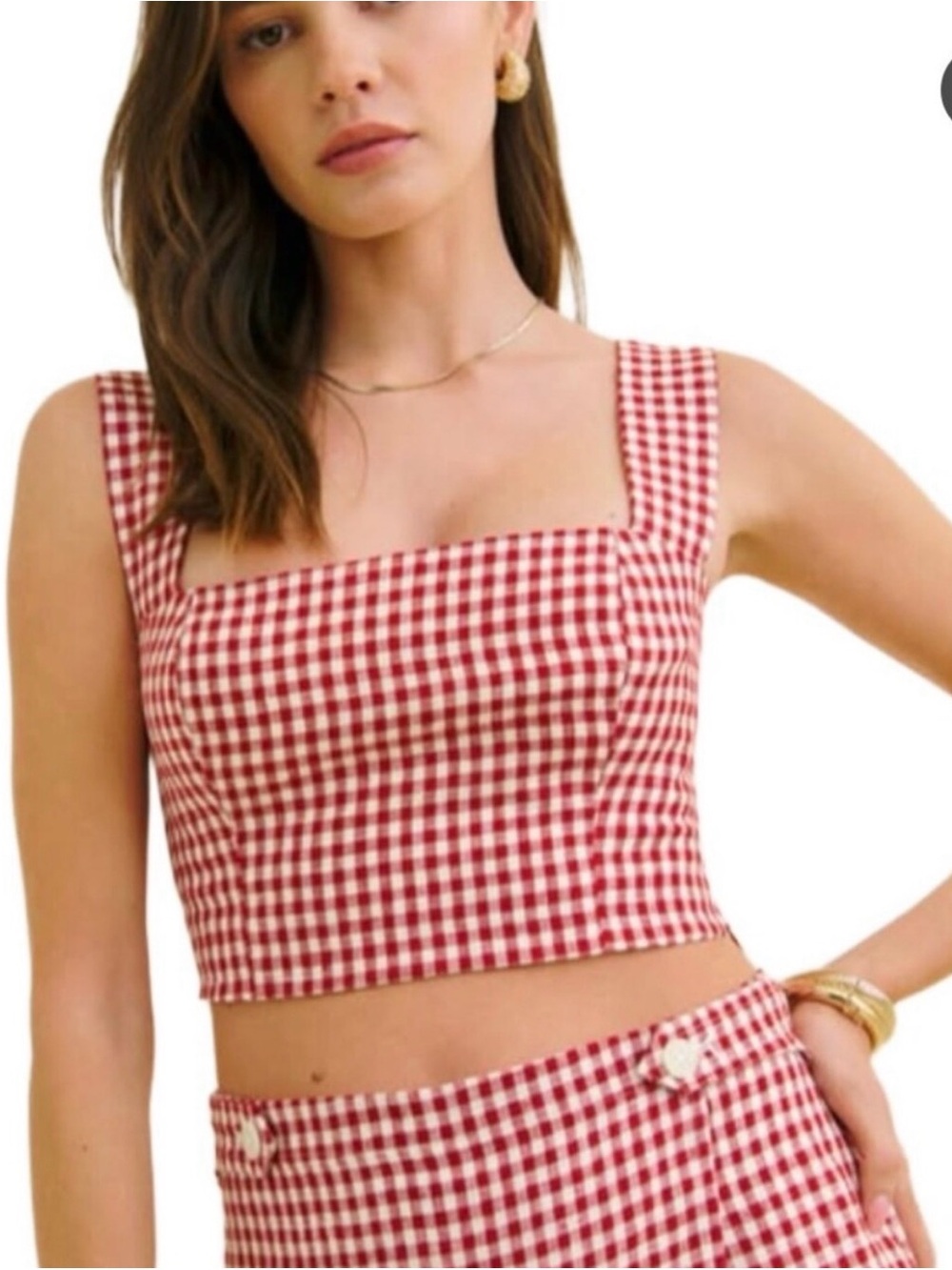 Reformation Gingham Square Neck Crop Top Size 4